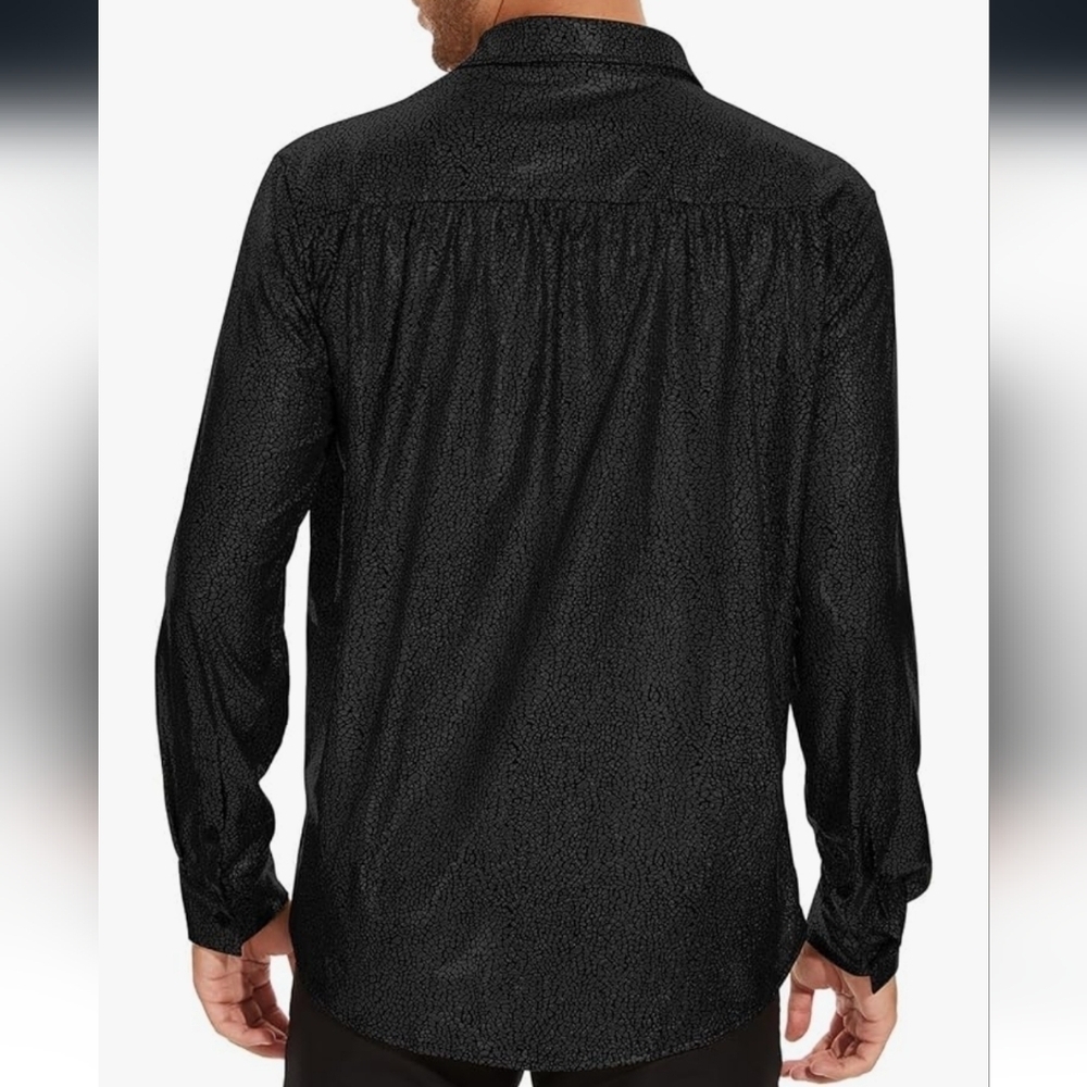 Men's Black Shiny Metallic Dress Shirt - Picture 5 of 16